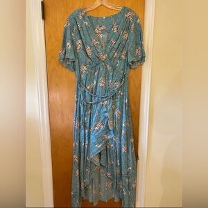 VintageClothing Women's Wrap V Neck Floral Summer Dresses High Low Maxi Casual